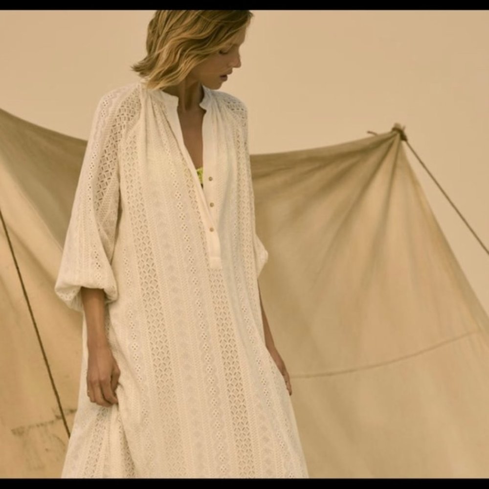 Openwork Embroidery White Midi Dress